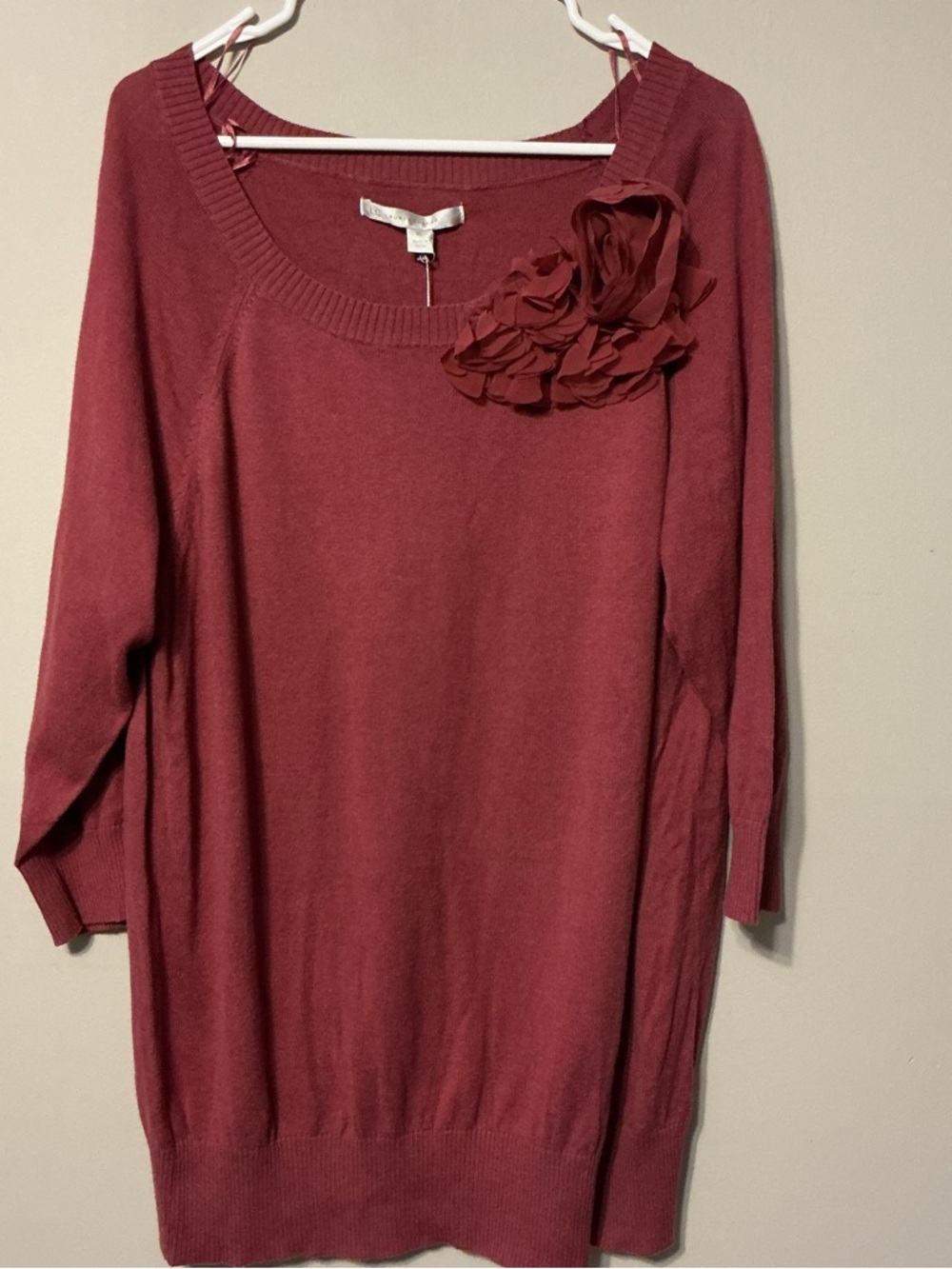 LC Lauren Conrad Dusty Maroon Sweater W/ Rose Applique